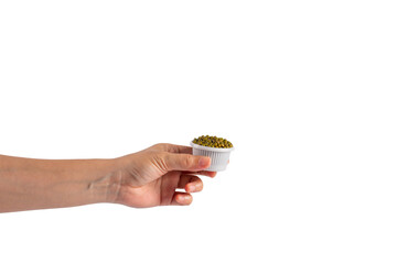 Mung beans in white cup on transparent background