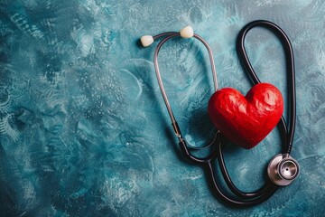 Heart shape and stethoscope for medical subjects - obrazy, fototapety, plakaty