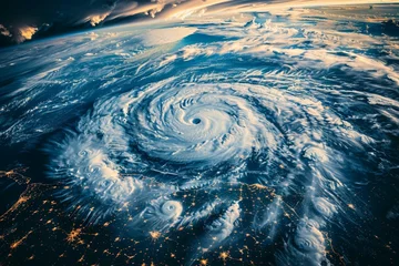 Gordijnen Hurricane Florence over Atlantics. Satellite view. Super typhoon over the ocean. The eye of the hurricane. The atmospheric cyclone © Esha