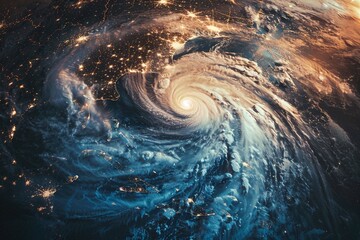 Hurricane Florence over Atlantics. Satellite view. Super typhoon over the ocean. The eye of the hurricane. The atmospheric cyclone - obrazy, fototapety, plakaty