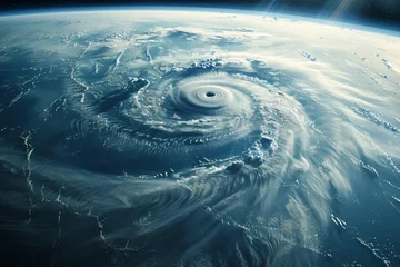 Fotobehang Hurricane Florence over Atlantics. Satellite view. Super typhoon over the ocean. The eye of the hurricane. The atmospheric cyclone © Esha
