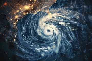 Foto auf Acrylglas Hurricane Florence over Atlantics. Satellite view. Super typhoon over the ocean. The eye of the hurricane. The atmospheric cyclone © Esha