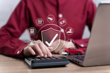 Leasing business, Car rental and insurance online concept, Women search for car leasing from online companies cost-effective,  Insurance policy, Best Car rental, Data condition analysis, paying online