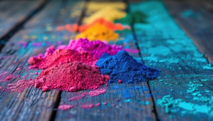 Colorful Paint Powder Scattered on a Wooden Table