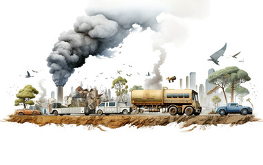 Earths Air Pollution Sources Including Industrial Emissions Isolated on Transparent Background PNG. - obrazy, fototapety, plakaty