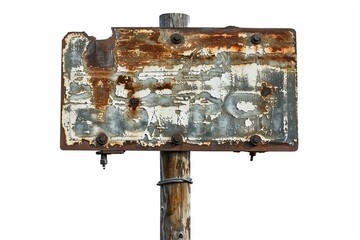 Old blank rusty metal sign isolated on white background