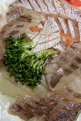 Close-up of sea bream sashimi