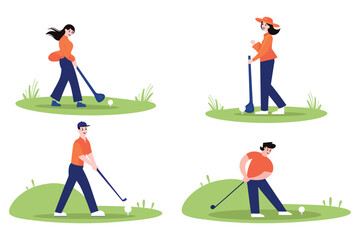 people playing golf collection flat style on background