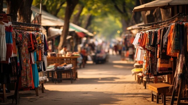 Vibrant street market alive with colors, scents, and chatter of vendors and shoppers