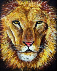 Art painting Fine art Oil color  lion in  Safari