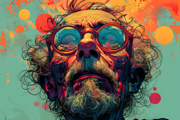 Expressive and Funny Old Man with Sunglasses. Comic Books Illustration