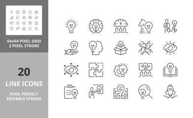 Tapeten Line icons about creative ideas and solutions. Editable vector stroke. 64 and 256 Pixel Perfect scalable to 128px... © Artco