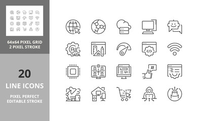 Line icons about internet. Editable vector stroke. 64 and 256 Pixel Perfect scalable to 128px...
