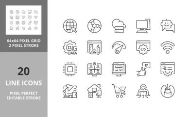Fototapeten Line icons about internet. Editable vector stroke. 64 and 256 Pixel Perfect scalable to 128px... © Artco