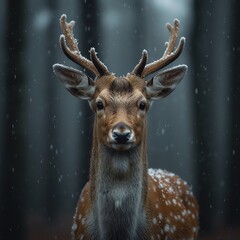 Portrait of a Snow-Kissed Deer