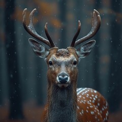 Majestic Deer in Snowy Forest