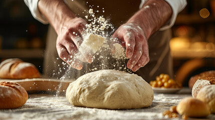 Baker is Making Bread, flour background