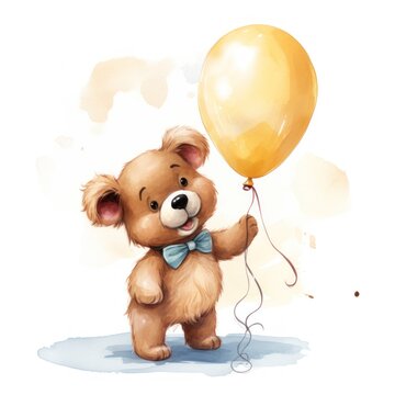 Cute party puppy with air balloons. Funny, positive and festive sketch for poster, banner, print.