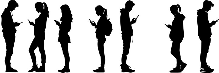 Portrait of happy smiling young woman with smartphone wearing black coat, round hat, sunglasses isolated on white background,black and white