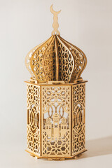 Arabian wooden lantern on a light background. Islamic holidays concept. Ramadan background. Ramadan kareem.