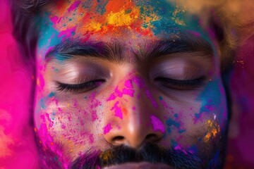 A Man with Colorful Eyeshadow and Beard, Hypnotized by the Colors of the Rainbow. Fictional Character Created By Generated By Generated AI.