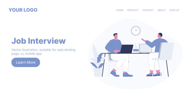 Job Interview. Web Landing Page Design. Flat Cartoon Vector Illustration. Vector illustration, suitable for web landing page, ui, mobile app.