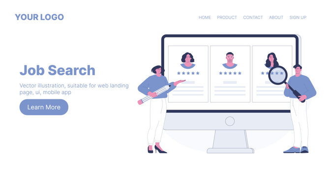 Job Search. Web Landing Page Design. Flat Cartoon Vector Illustration. Vector illustration, suitable for web landing page, ui, mobile app.
