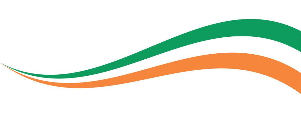 Green, white, orange colored curved border background, as the colors of Ireland flag. Flat vector illustration.