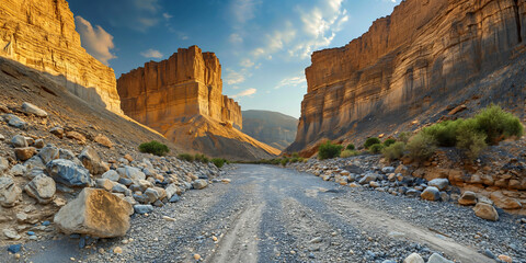 A picturesque expanse featuring a rugged canyon landscape - obrazy, fototapety, plakaty