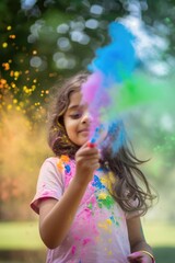 A little girl is joyfully twirling a baton, creating a colorful cloud of dust.. Fictional Character Created By Generated By Generated AI.