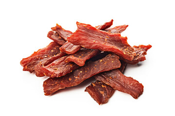 Meat Jerky Isolated, Dry Salted Chicken Slices, Small Pieces of Dehydrated Beef, Beer Snacks, Dried Pork