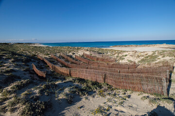 barriers for dune protection, Llevant beach, Ses Salines d’Eivissa i Formentera Natural Park,...