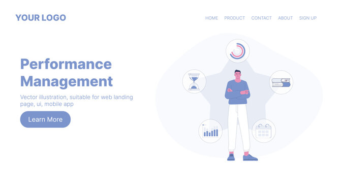 Performance Management. Web Landing Page Design. Flat Cartoon Vector Illustration. Vector illustration, suitable for web landing page, ui, mobile app.