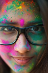 A woman with colored face paint and glasses. Fictional Character Created By Generated By Generated AI.