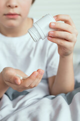 Medicine for child. Children whith pills and  supplement in the bottle vitamins for better...