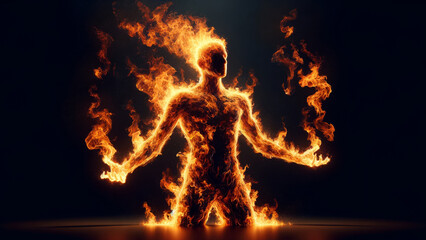 Fototapeta premium Dynamic Man Made Entirely of Burning Fire Abstract Art
