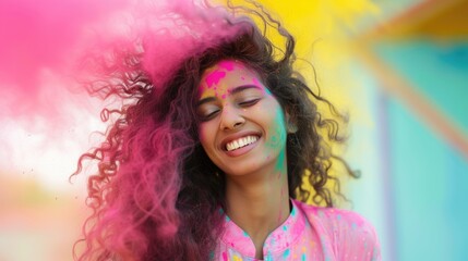 Colorful and Happy Woman with Wild, Curly Hair. Fictional Character Created By Generated By Generated AI.