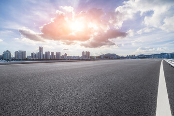 Asphalt highway road and city skyline with modern buildings scenery in Zhuhai