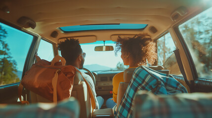 Fototapeta premium happy couple enjoying a trip by car, travel and exploration concept