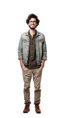 Fototapeta premium Young adult man in glasses isolated on transparent white background. Full body