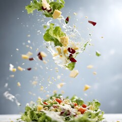 Salad flying in the bowl, veg salad