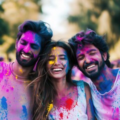 Fototapeta premium Colorful friends having a blast at a festival. Fictional Character Created By Generated By Generated AI.