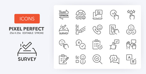 Satisfaction surveys, thin line icon set. Outline symbol collection. Editable vector stroke. 256x256 Pixel Perfect scalable to 128px, 64px...