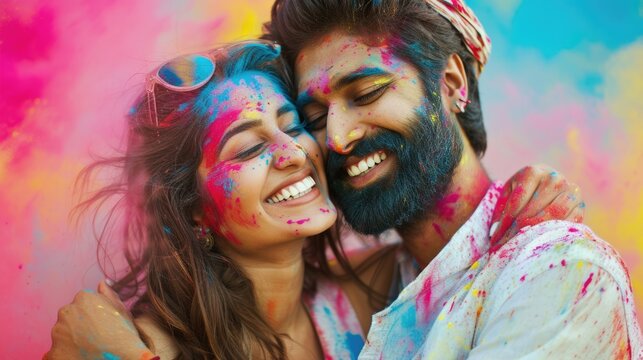 A Couple Drenched in Paint, Smiling and Hugging Each Other. Fictional Character Created By Generated By Generated AI.