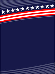 USA flag symbols wave corner on dark blue background.