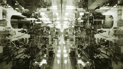 The synchronized dance of conveyor belts and robotic arms in a car factory is a mechanical ballet. - obrazy, fototapety, plakaty