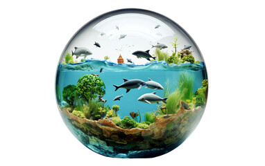 Globe Embraced by Clean Water and Marine Diversity Isolated on Transparent Background PNG.