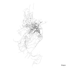 Brasov city map with roads and streets, Romania. Vector outline illustration.