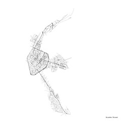 Brussels city map with roads and streets, Belgium. Vector outline illustration.