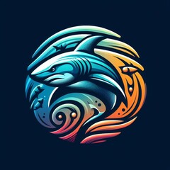 Shark line art logo gradient vector